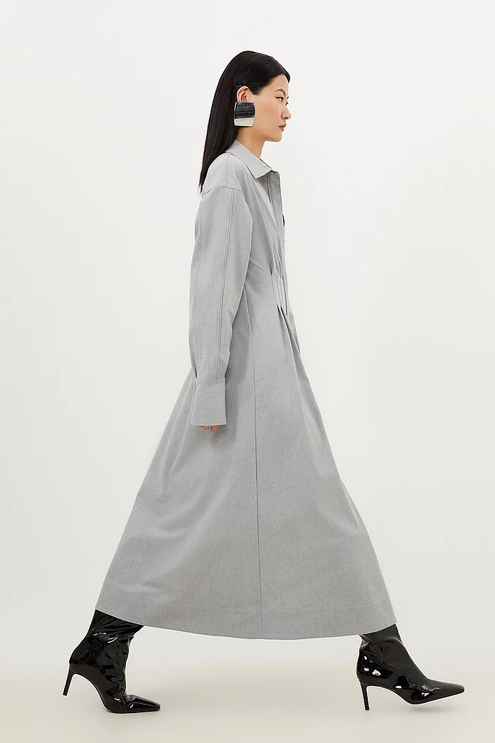 Petite Grey Marl Wool Mix Shirt Midi Dress | Karen Millen Petite Grey Marl Wool Mix Shirt Midi Dress | Karen Millen